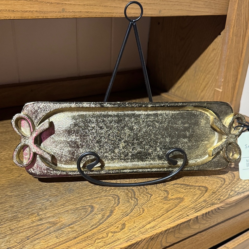Luxurious Gold Vanity Tray adorned with bows at both ends.
